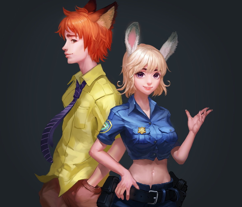 1080P, anime girl, artwork, shirt, anime, character, blue, female, yellow, Zootopia