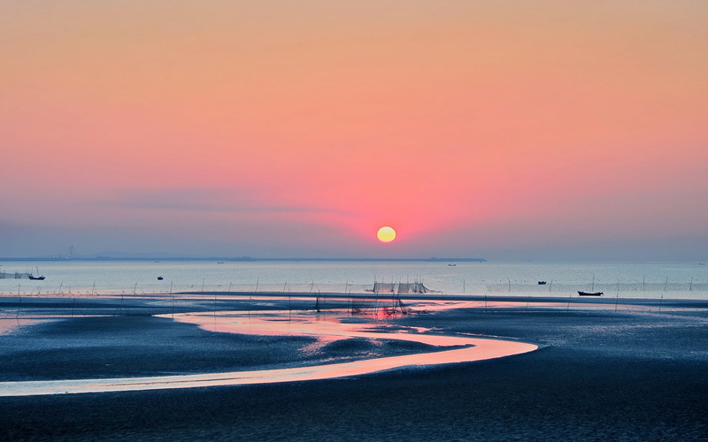 Ubuntu, land, horizon, beach, transportation, outdoors, sea, tranquility, nature, body, sky, no people, dusk, water, horizon over water, orange color, scenics - nature