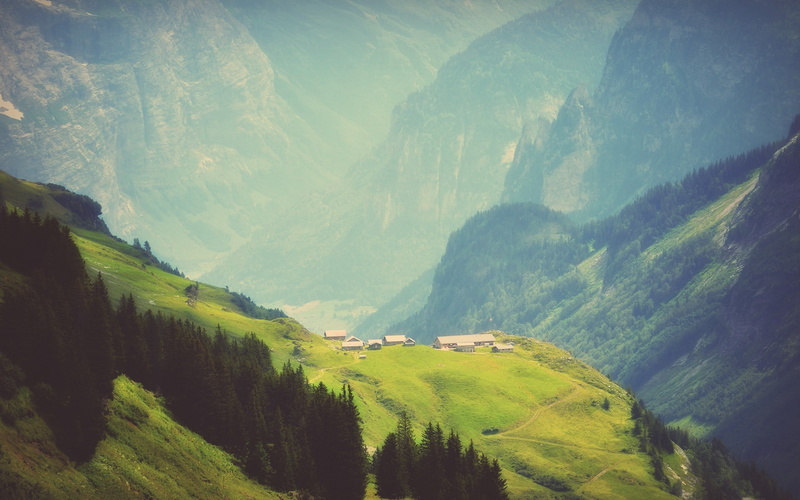 tranquility, KDE, mountain, Trees, green color, idyllic, 1080P, tree, beauty in nature, rural scene, land, no people, Switzerland, valley, environment