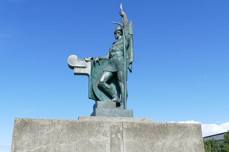 spear, day, Sculpture, sky, viking, low angle view, architecture, human representation, nature, representation, art, no people, clear sky, Figure, monument