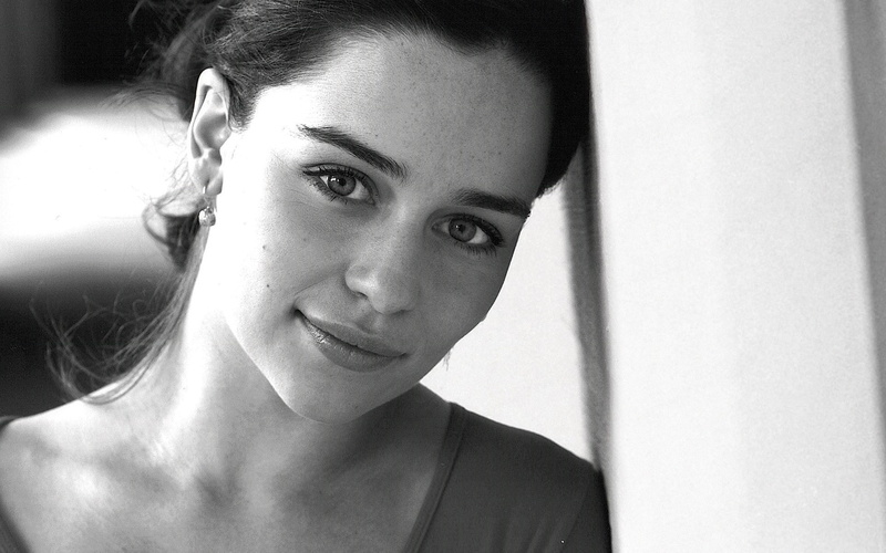 Emilia Clarke, 1080P, brunette, face, women, actress, monochrome