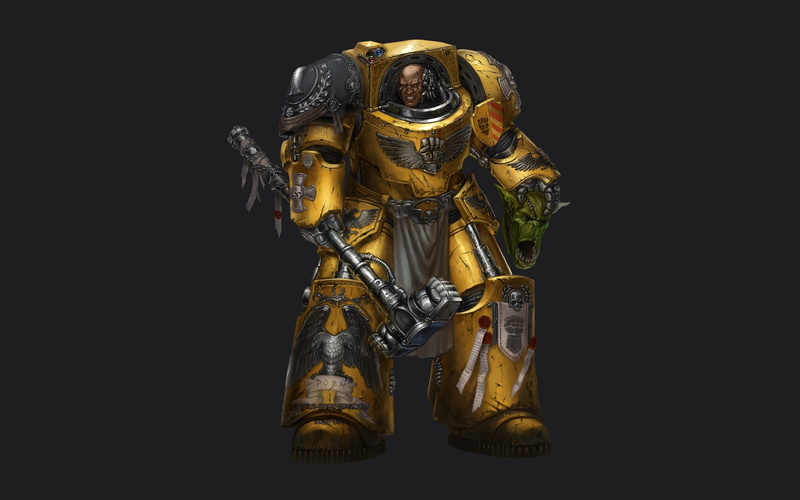 yellow, terminator armor, two-headed eagle, Warhammer 40k, hammer, 1080P