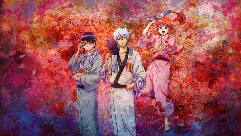 gintoki, yukata, Gintama, shinpachi, 4K, Kagura, shinpachi shimura, anime, гинтоки you want