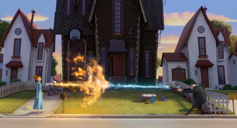 building, 2K, burning, religion, Lucy Wilde, architecture, weapons, flame, nature, spirituality, house, city, belief, group of people, despicable, Gru