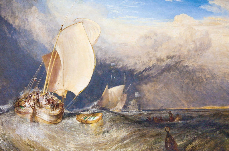 fishermen, seascape, Fishing Boats with Hucksters Bargaining for Fish, wave, William Turner, sea, boat, picture, sail, 1080P