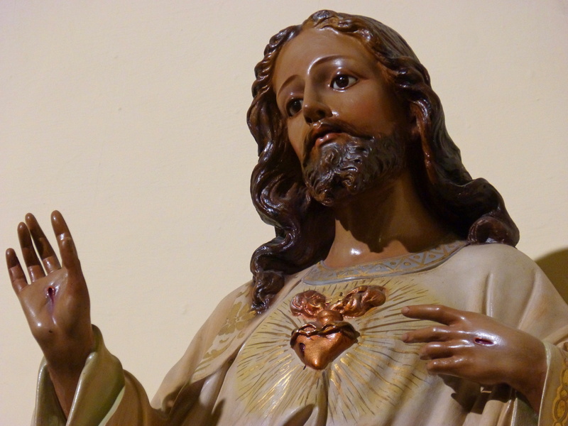 christianity, front view, representation, indoors, leisure activity, contemplation, lifestyles, people, art and craft, Jesus, human representation, looking