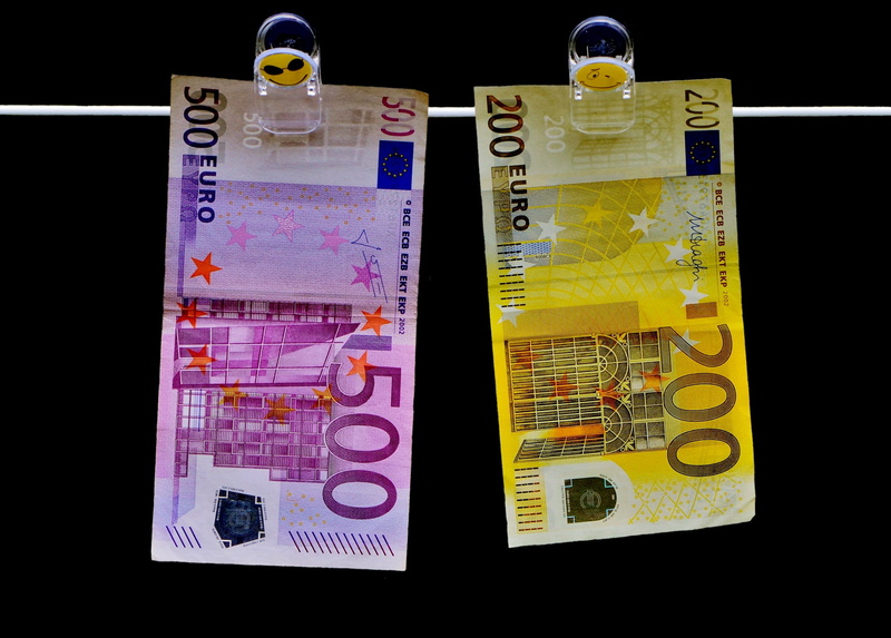 500 euro, black background, wealth, close-up, economy, paper money, two objects, cut out, paper currency, hanging, currency, multi colored, finance, many