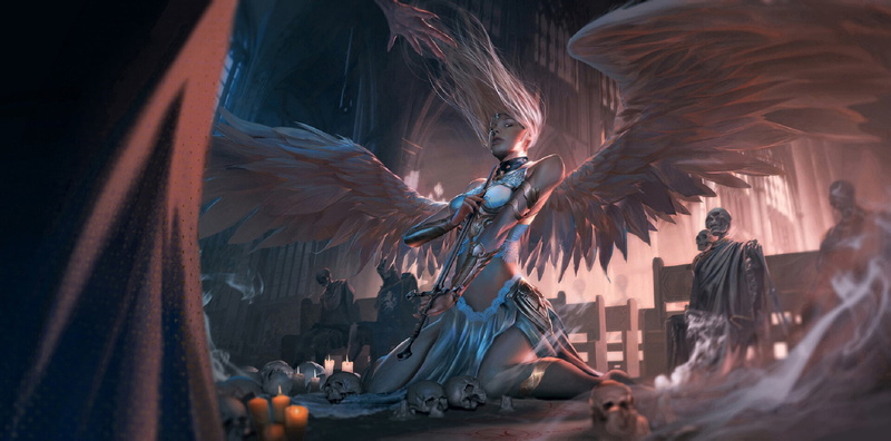black mass, 1080P, rite, angel, by Fang Xinyu, skeletons, the sorcerer, wingspan, sacrifice, skull
