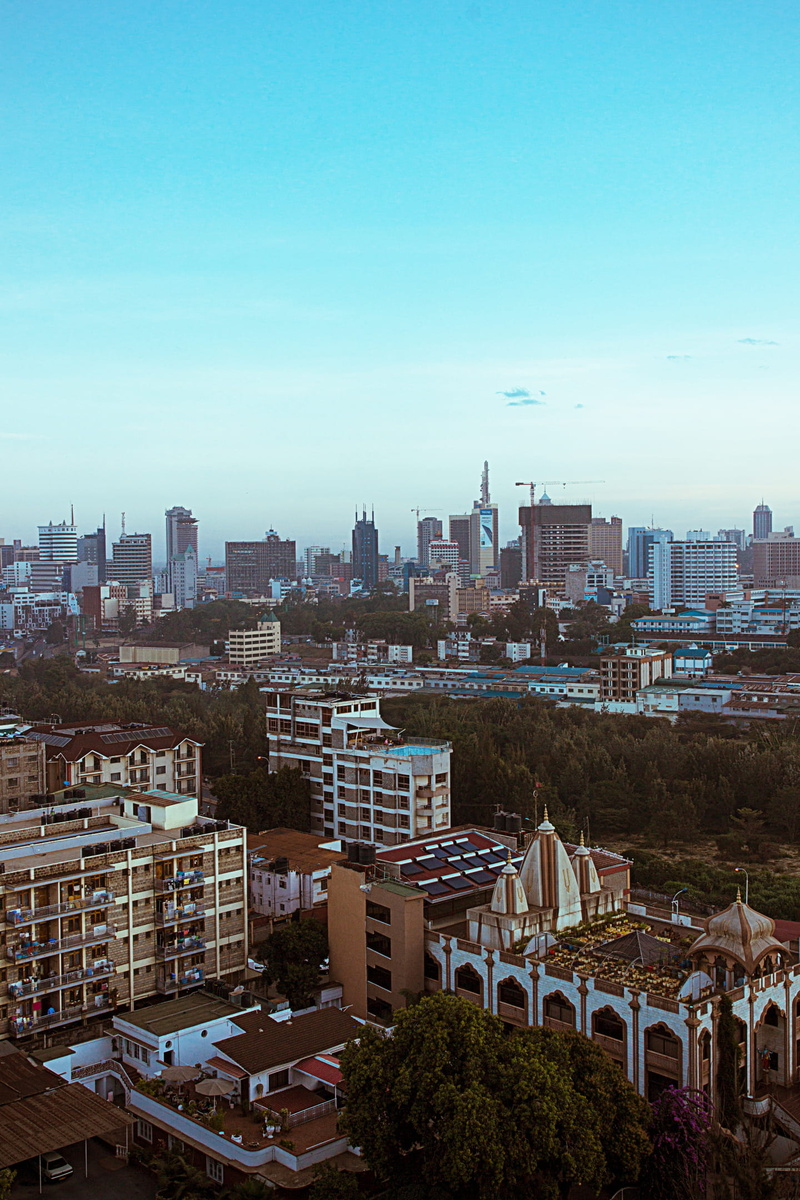 city life, apartment, office building exterior, outdoors, kenya, landscape, residential district, cityscape, skyscraper, high angle view, building, clear sky