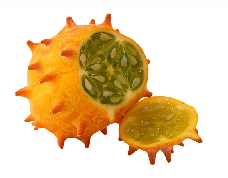 indoors, eat, cucumis metuliferus, tropical, cut out, exotic, pumpkin, orange - fruit, close-up, leaf, no people, 720P, wellbeing, studio shot, white background