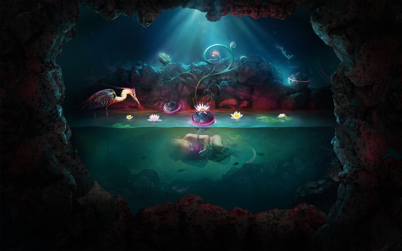 2K, baby, herons, fantasy art, underwater