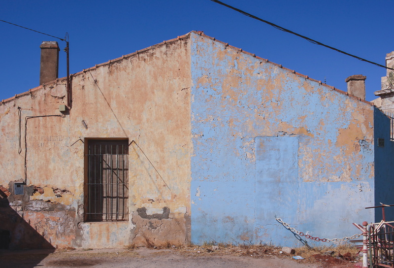 intrepid, weathered, no people, chains, concrete, blue, architecture, old, day, house, iron, wall - building feature, building exterior, building, deterioration