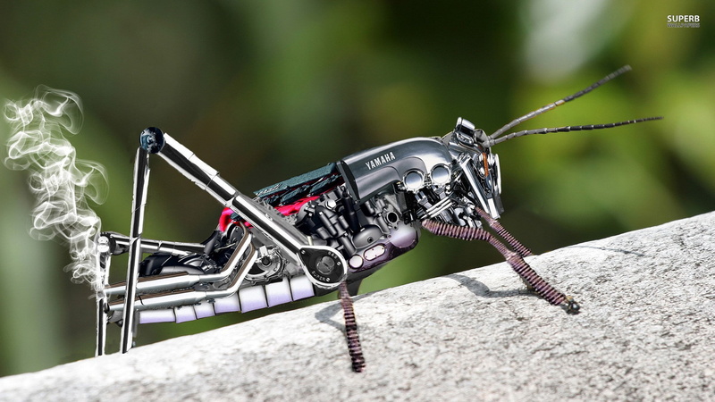 smoke, robot, insect, 1080P, digital art, Yamaha, grasshopper