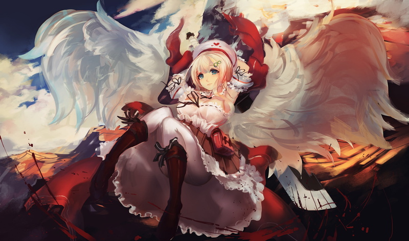 Senran Kagura, Yomi (Senran Kagura), anime girls, angel, anime, blonde, 2K