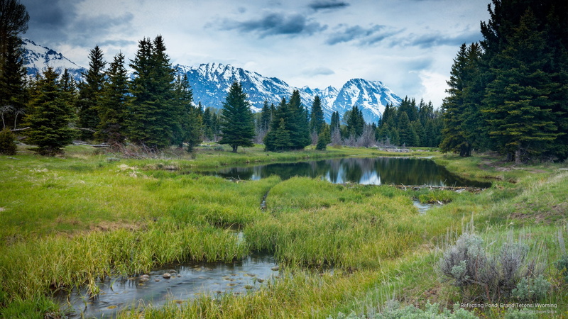 refecting, tetons, grand, wyoming, pond, Mountains, 2K