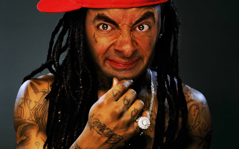 mature adult, 1080P, mid adult, adult, Actors, mid adult men, looking at camera, Actor, Mr. Bean, black background, studio shot, Rowan Atkinson, dreadlocks
