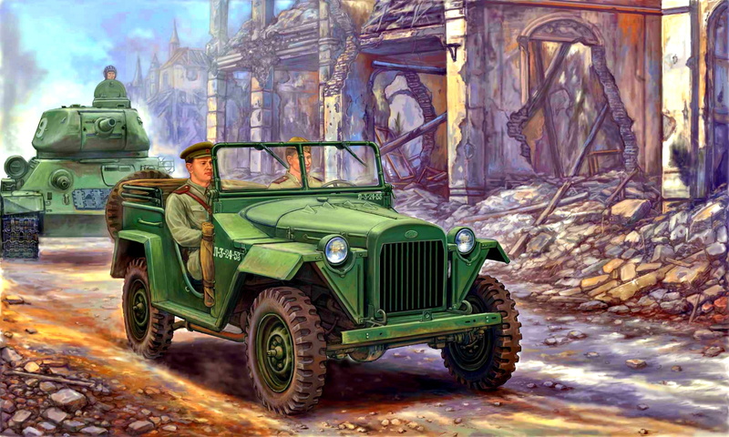 The Red Army, soldiers, car, 1080P, Military, GAZ-67B, USSR, four-wheel drive, T-34-85