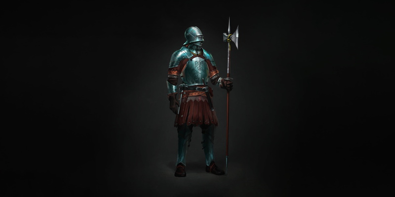 Halberd, by Max Yenin, 2K, 1450, Minimalism, Medieval knight, Art, Warrior, Knight, Character, German Knight, Alebarda, Armor, Max Yenin