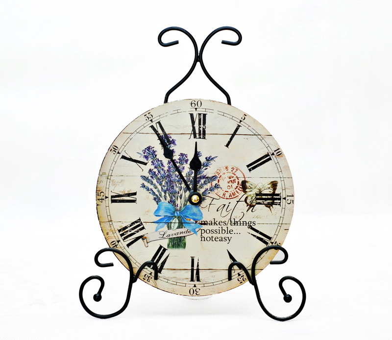 art and craft, studio shot, single object, analog, Clock, stand, black, large clock, clock Face, clock shield, digital composite, antique, no people, geometric shape