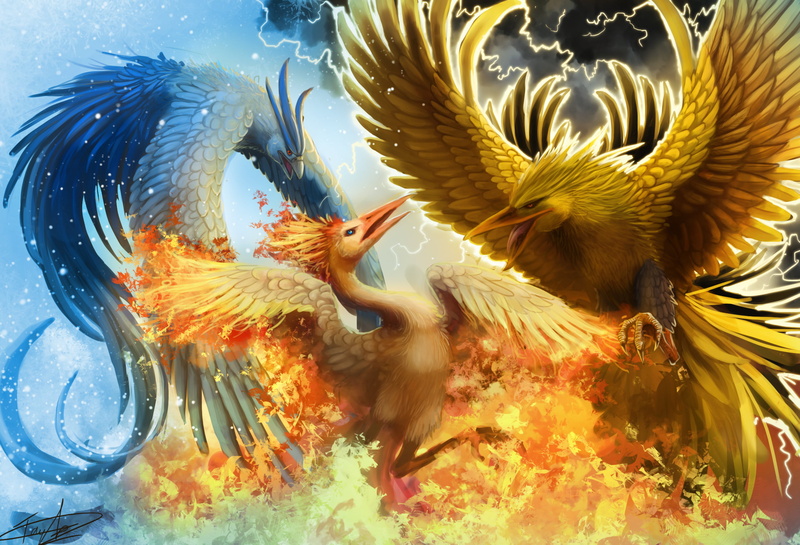bird, red, fish, two, marine, cold, backgrounds, in the sky, illustration, fire, sea life, sea, yellow, outdoors, digital, animals in the wild, battle