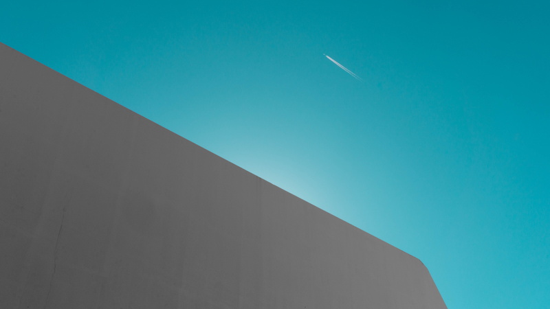 close-up, airplane, abstract, gradient, plane, no people, scenics - nature, day, building exterior, sky, blue, minimalist, untitled, low angle view, backgrounds