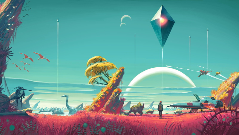 digital art, video games, No Mans Sky, pink, blue, 8K