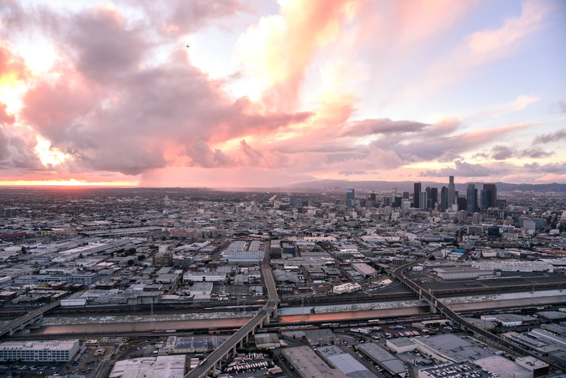 cloud - sky, city, west coast, la, skyscraper, tower, outdoors, office building exterior, pollution, building exterior, united states, nature, built structure