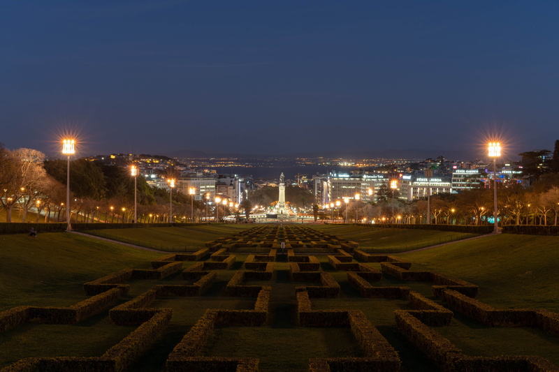 built structure, night, building exterior, no people, park, street light, illuminated, city, history, outdoors, memorial, in a row, portugal, nature, street
