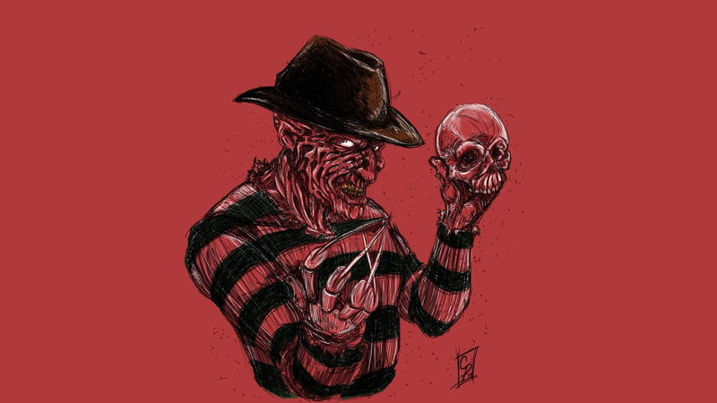 red, representation, arms raised, pink background, pattern, studio shot, copy space, creativity, 1080P, digital composite, A Nightmare On Elm Street, Freddy Krueger