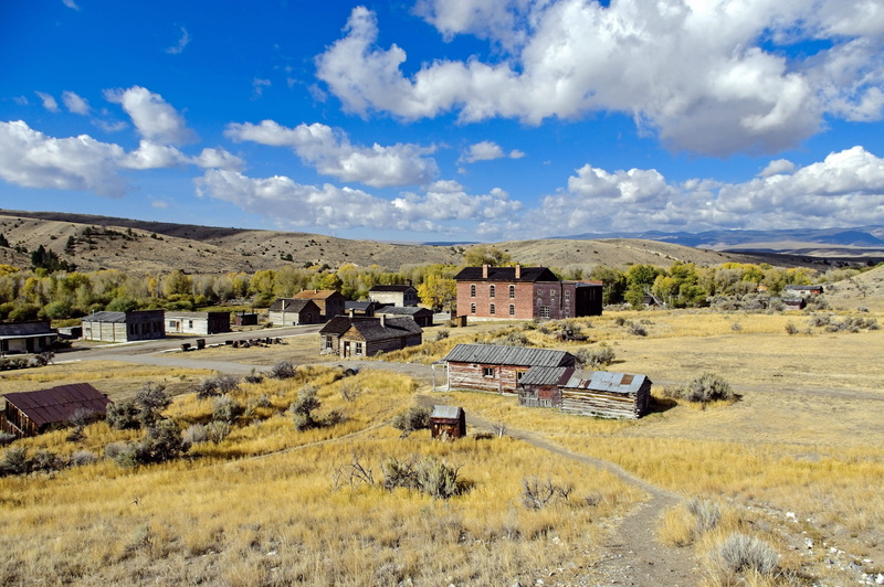 scenery, building exterior, bannack state park, sky, montana, beauty in nature, old bannack townsite, ghost town, field, vigilante, blue, scenic, no people