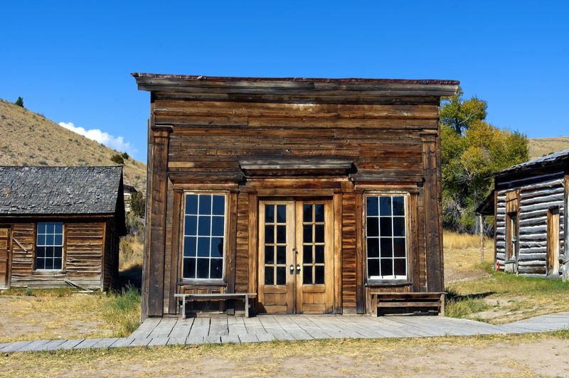 mining, blue, bannack, nature, building exterior, sunlight, scenic, plant, bank, stage station, window, summer, butcher, sky, entrance, old west, assay