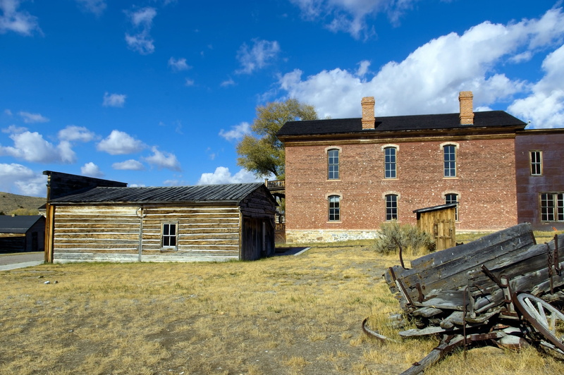 gold, mining, cloud - sky, abandoned, bannack state park, beaverhead, montana, hotel, blue, residential district, usa, landscape, ghost, wood - material
