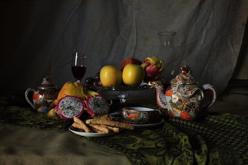variety, nature, food, pomegranate, plate, brown, teapot, indoors, inside cup, pitaya, orange color, wine, cup, pear, table, decoration, crockery, glass