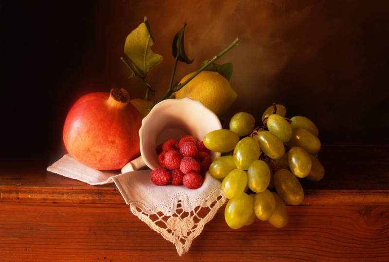 Pomegranate, Raspberry, 1080P, Still Life, Grapes, Fruit, Food