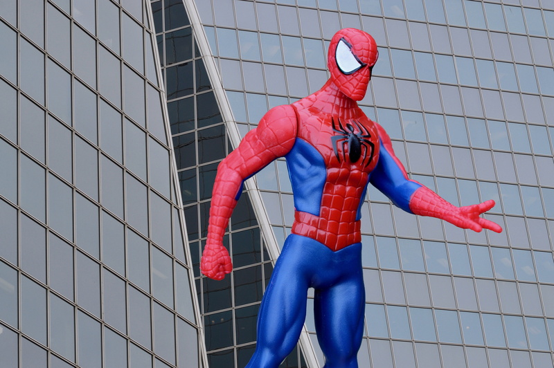 powerful, building exterior, people, protection, human representation, action, low angle view, cartoon, indoors, Spider Man, Superhero, 5K, mid adult