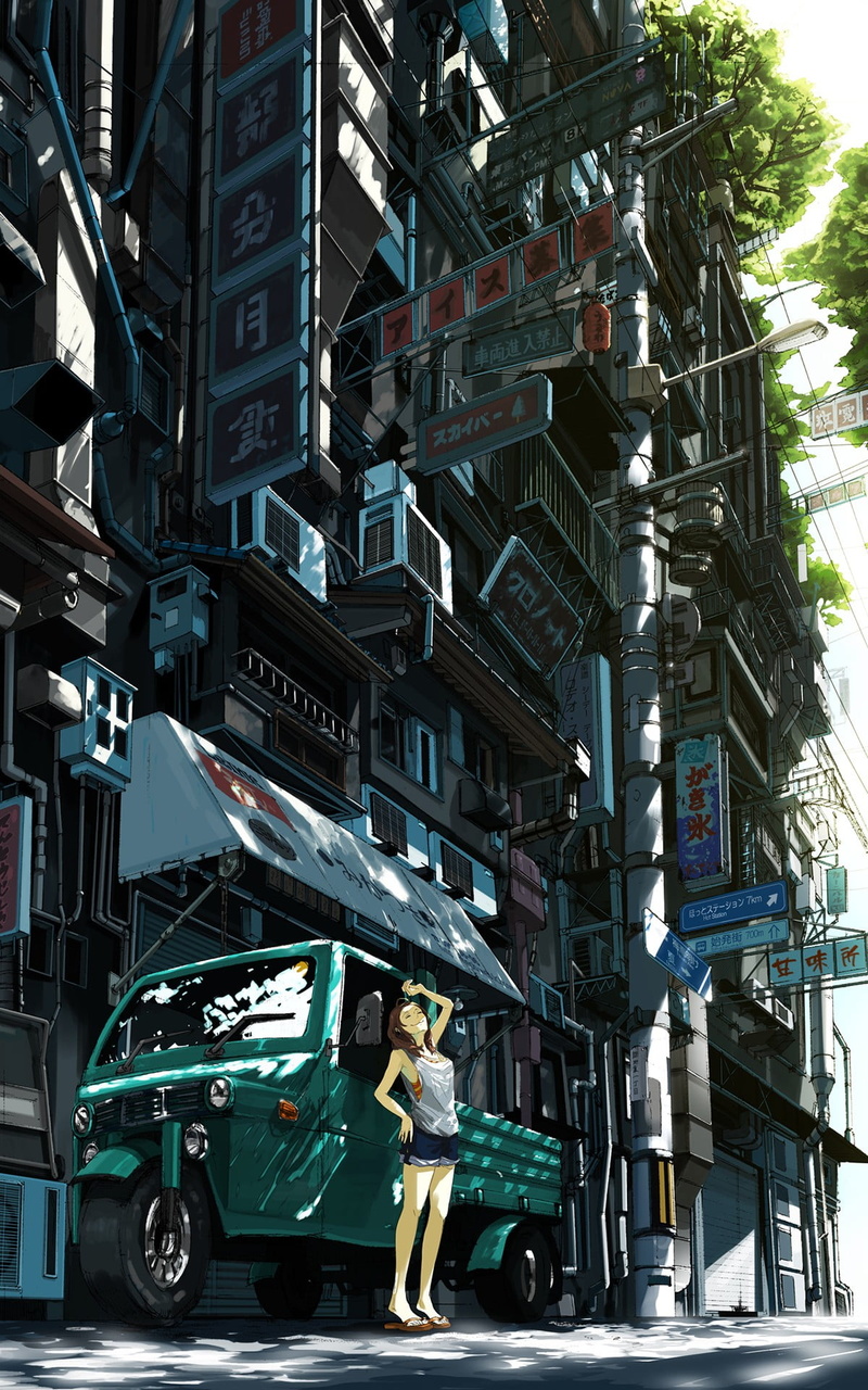 modern, new York City, motor vehicle, drawing, city Life, traffic, architecture, anime girls, artwork, built Structure, incidental people, japan, building