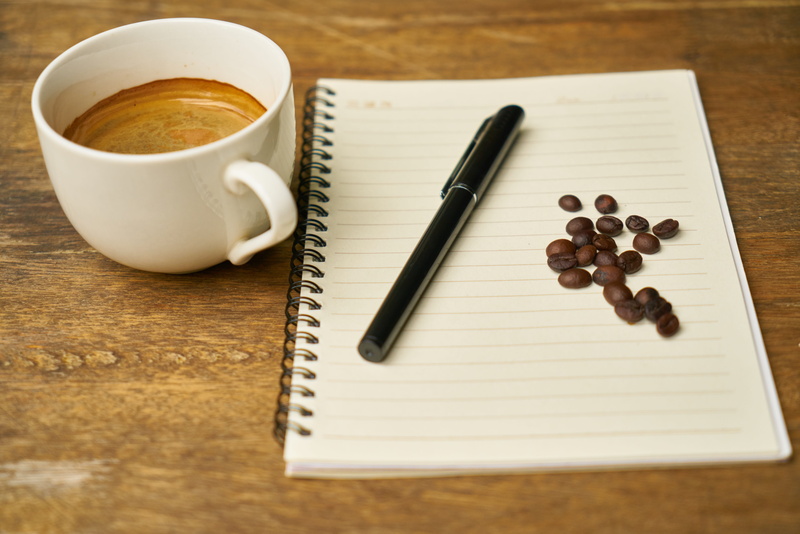 paper, book, still life, notebook, mug, fresh, coffee cup, the draw, coffee bean, table, colombia, fountain pen, product photo, photography, nobody, coffee - drink