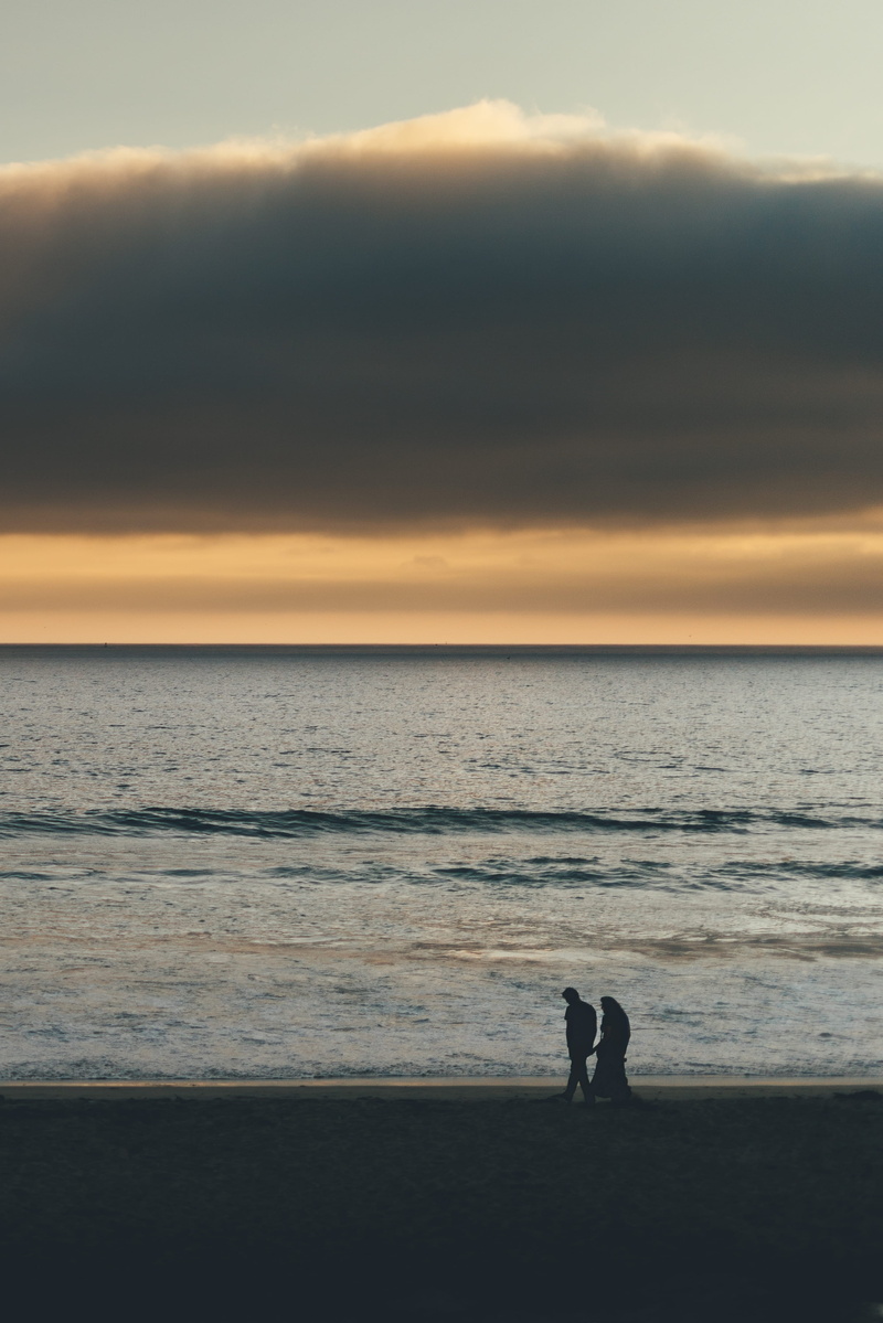 dusk, man, tranquility, scenics - nature, sea, human, person, 4K, california coast, outdoors, pacific ocean, coast, arms raised, silhouette, half moon bay