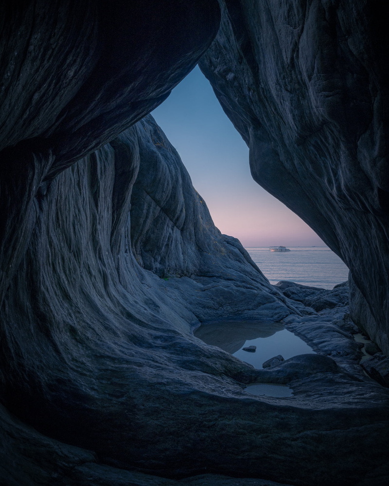 water, landscape, cave, sky, cold, 720P, puddle, Tobias Hagg, nature, sunrise