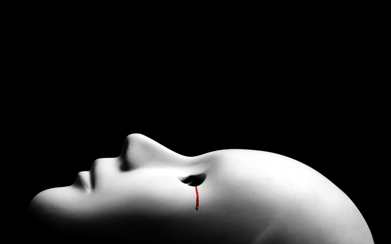 white, tear, blood, mask, face, artwork, 1080P, human