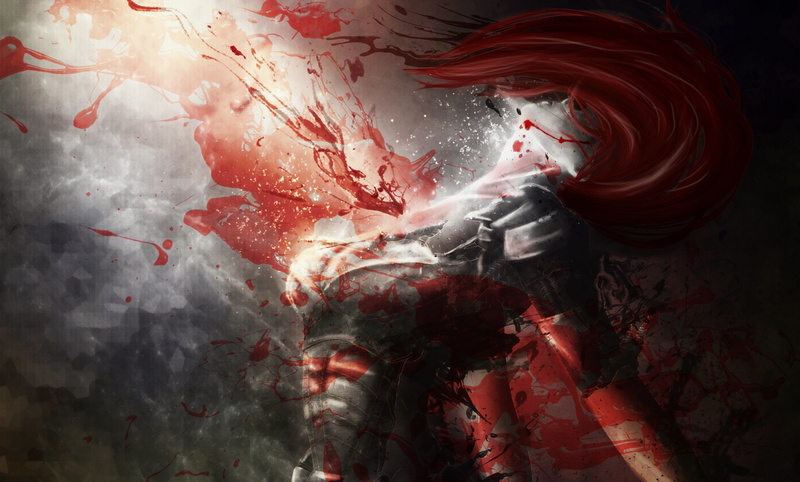 illustration, crime, anime, red hair, fantasy, one Person, indoors, abstract, holding, mystery, adult, studio shot, human Face, standing, bizarre, human body part