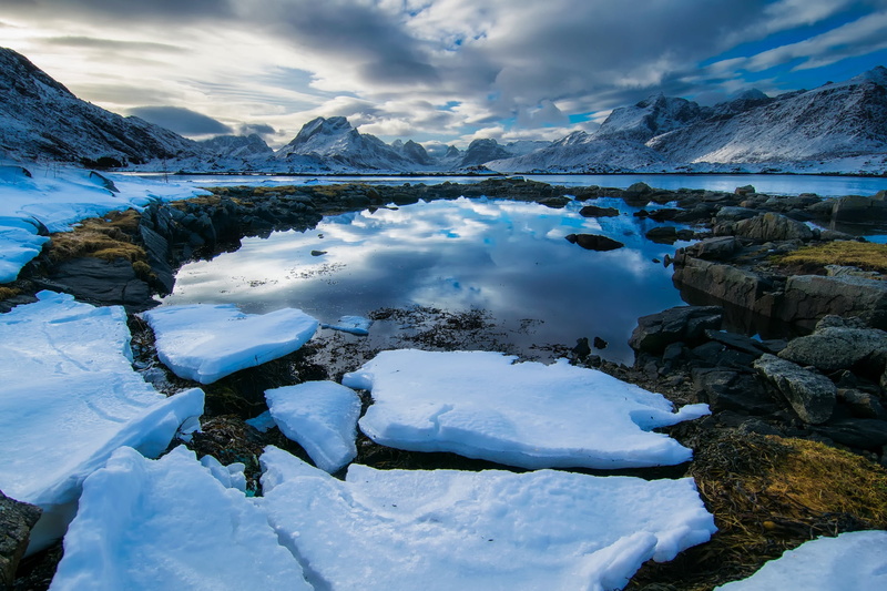 winter, landscape, sky, 1080P, clouds, scenics - nature, beauty in nature, lake, ice, country, water, glacier, norway, rural, reflections, frozen, cracked