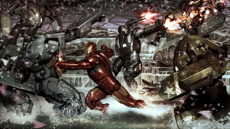 man, iron, hd, 1080P, fight, war, cartoon/comic, machine