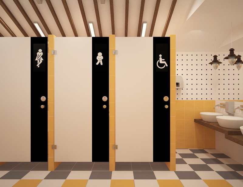 interior, tiled floor, yellow, toilet, 2K, domestic bathroom, absence, public restroom, wc, domestic room, hygiene, bathroom, public toilet, architecture