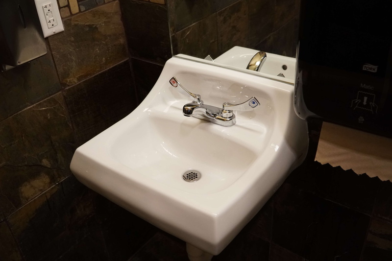 mirror, bathroom sink, high angle view, reflection, modern, public restroom, toilet, white color, faucet, domestic room, no people, sink, hygiene, flooring