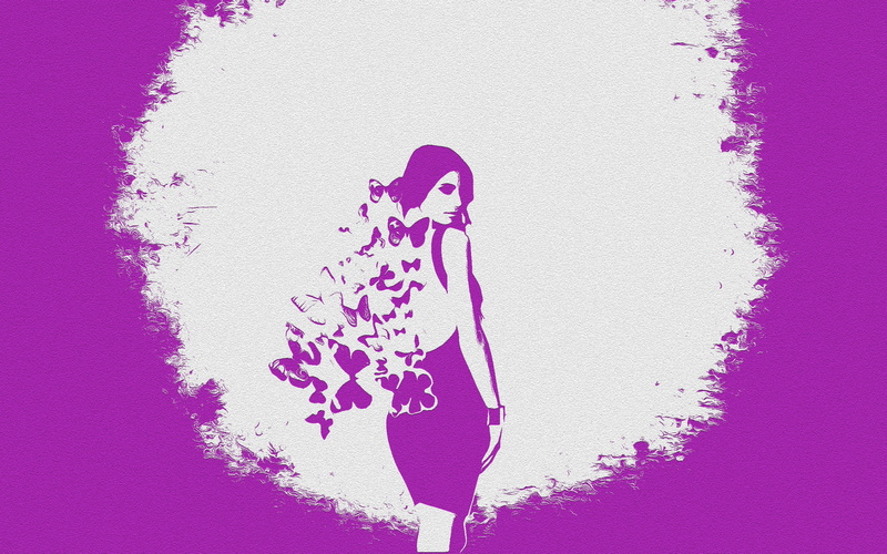 women, hairstyle, Photoshop, leisure activity, real people, 2K, day, butterfly, lifestyles, pink, standing, adult, creativity, casual clothing, purple