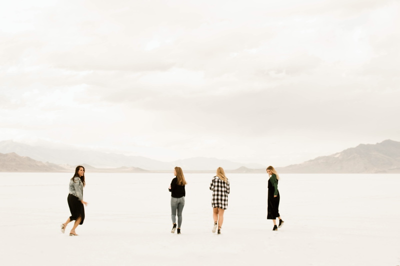 leisure activity, season, adult, winter, sky, 4K, woman, day, cloud - sky, standing, young women, group of people, togetherness, water, four, rear view