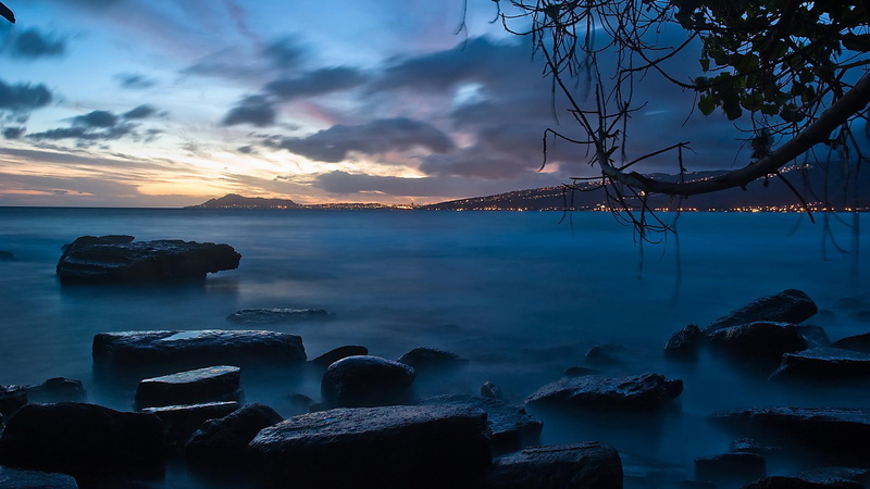3d and abstract, gloomy, dark, city, rocks, 1080P, lake, sunset