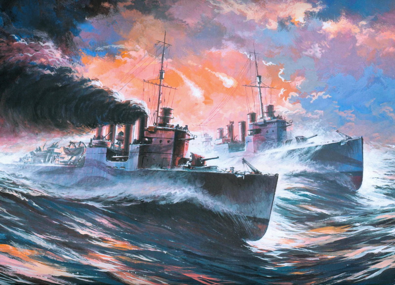 destroyers, squadron, 5K, sea, art, THE SOVIET NAVY, type " Hot", figure, smoke, big waves