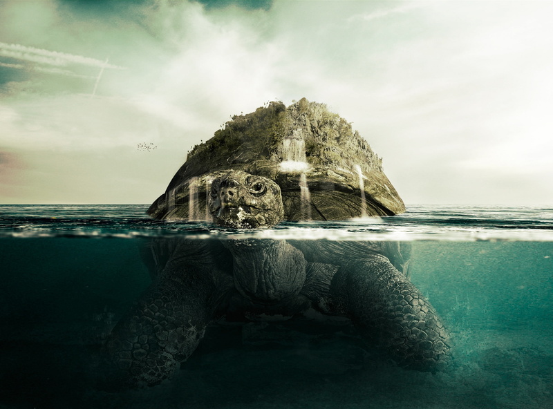 beach, rock, Creative, 2K, tortoise, tranquility, turtle, horizon, digital, water, no people, brown, cloud - sky, sea, horizon over water, idyllic, scenics - nature